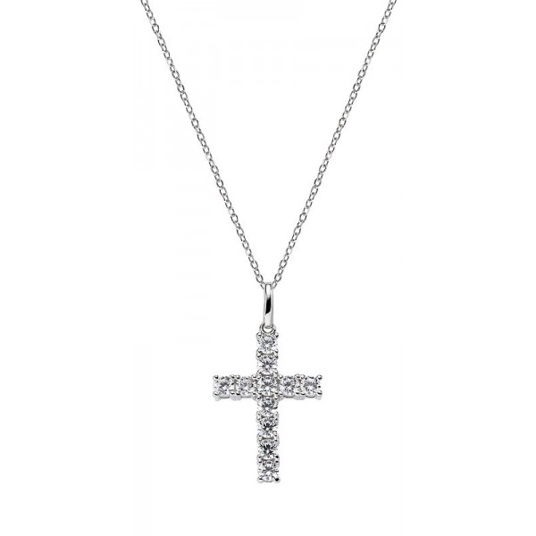 Buy Amen Silver Cross Necklace with zircons for ladies CRBB01