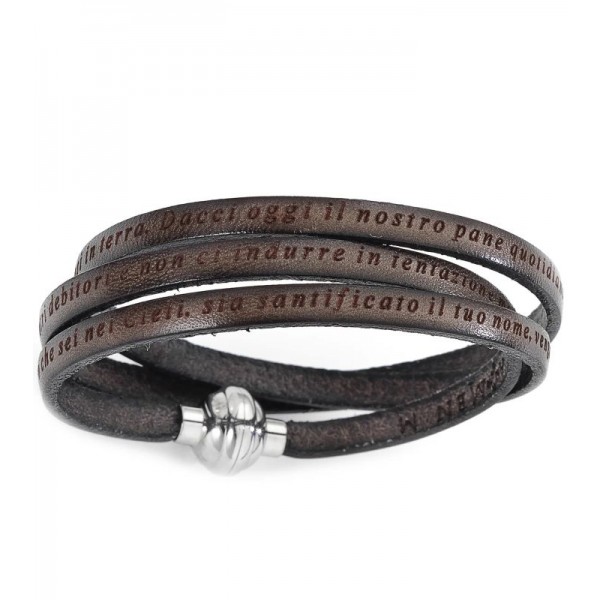Bracciale Amen Padre Nostro in italiano PNIT16 in pelle marrone e acciaio inossidabile