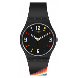 Unisex Swatch Watch Gent Black Carousel Squares SO28B705