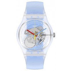 Unisex Swatch Watch New Gent Clearly Blue Striped SUOK156